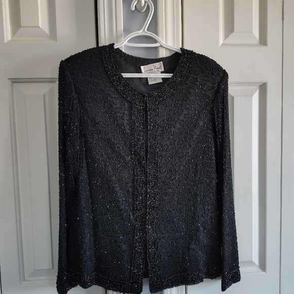 Laurence Kazar Black Beaded Cocktail Jacket VIntage Silk M - Picture 2 of 14